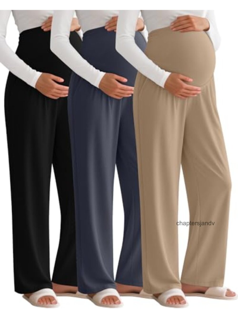 Maternity Lounge Pants 3 Pack Wide Leg High Rise Pull On with Pockets